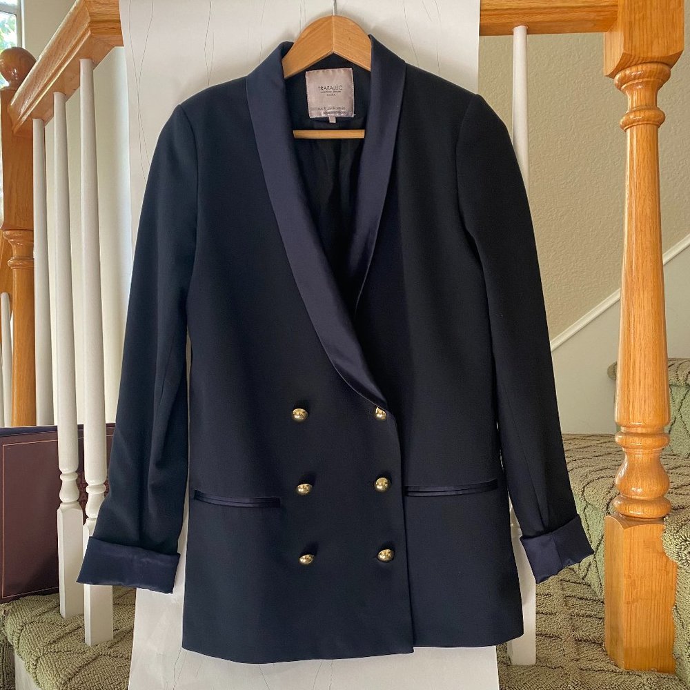 Zara Navy Double Breasted Blazer, Size Small